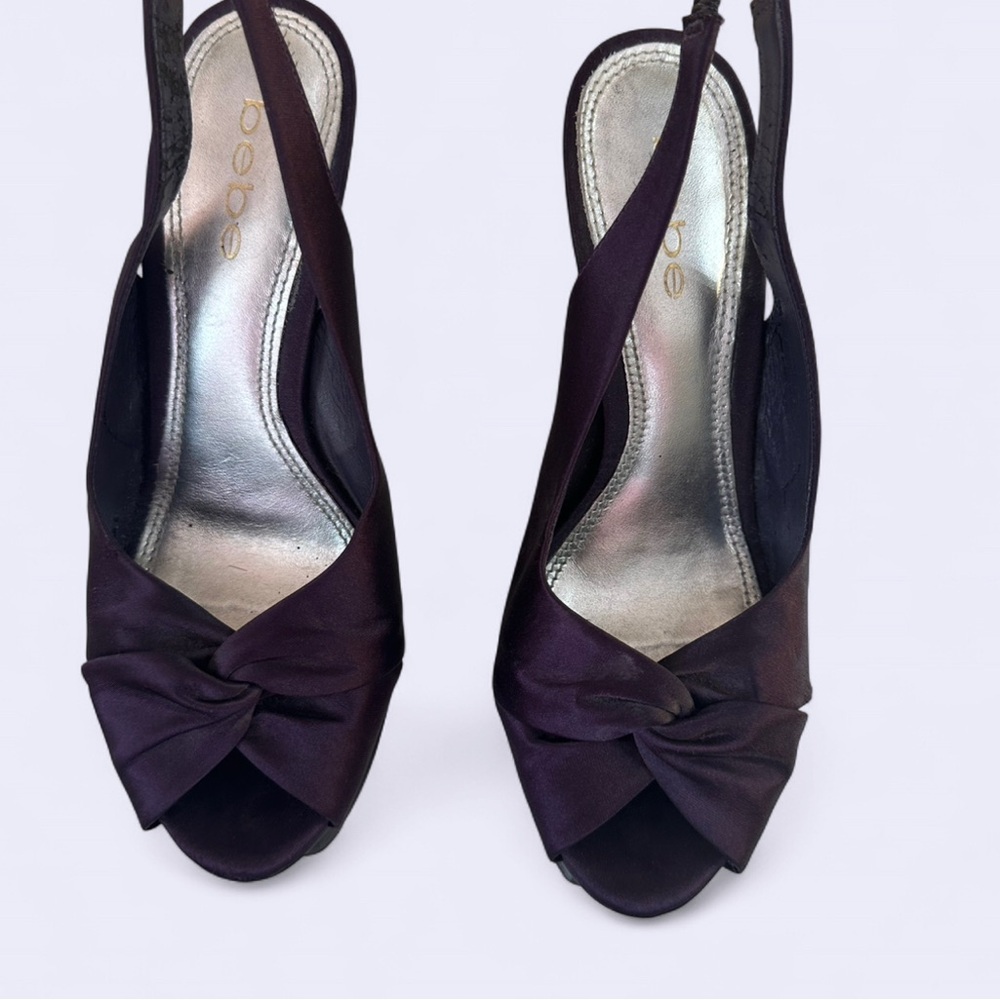Bebe Dark Purple Peep Toe Slingback Heels